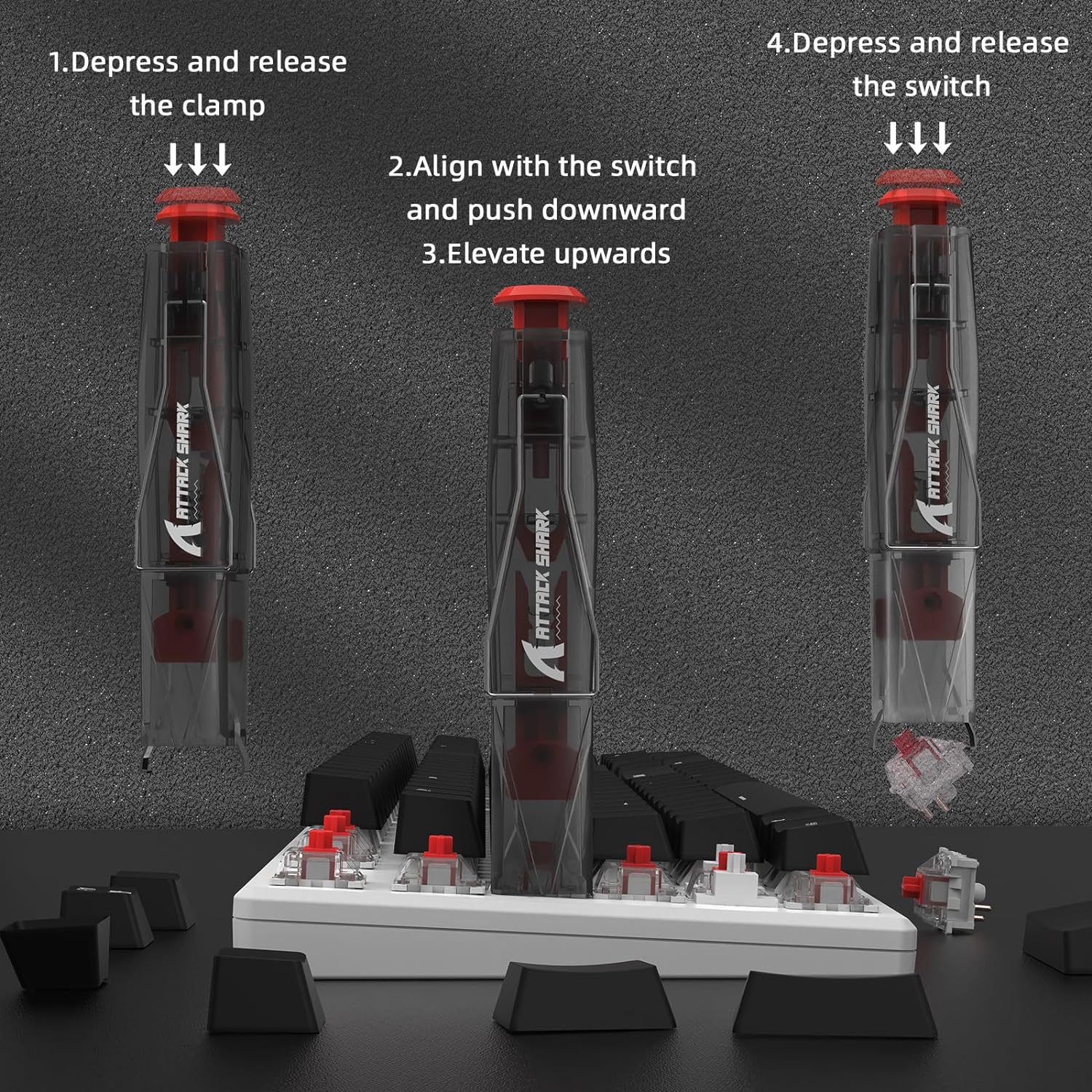 ATTACK SHARK-Extracteur de touches et interrupteur pour claviers de jeu mécaniques, polymérisation sans fil Keycap et dissolvant de commutateur, KS01, 2 en 1