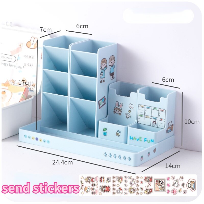 Kawaii Desktop Stationery Organizer Pen Holder Storage Box Set Office Desk Storage Shelf Office Desktop Organizer Cute Storage: blue