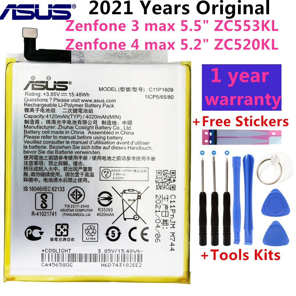 Batterie d&#39;origine pour ASUS C11P1609, 4020mAh, pour Zenfone 3 max 5.5 &quot;ZC553KL X00DDA Zenfone 4 max 5.2&quot; ZC520KL X00HD,