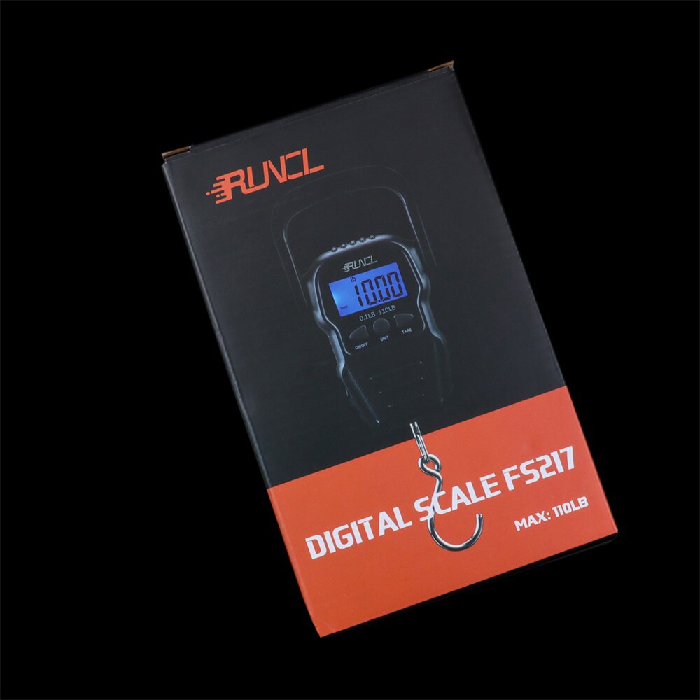 RUNCL 50KG Portable LCD Display Fishing Scale Electronic Balance Digital Handheld Weighing Hanging Hook Scale with 1.5M Tape