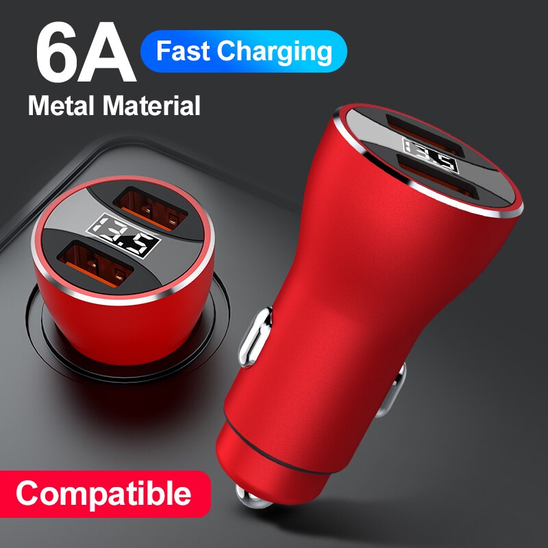 2 Usb-poorten Car Charger 6A Multifunctionele Digitale Display Led Snel Opladen Voor Iphone 12 Pro Max Huawei xiaomi Autolader