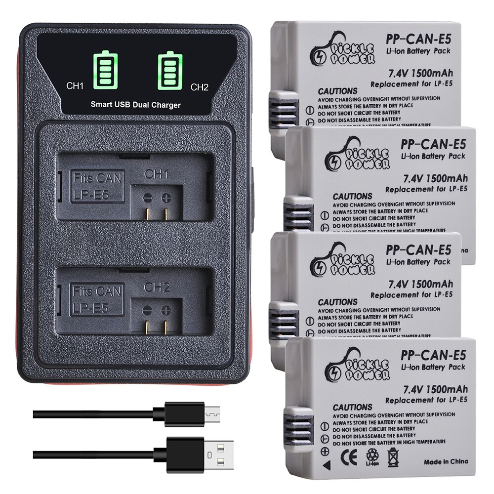 PATONA Slim USB Cargador para LP-E5 LPE5 batería Compatible con Canon LP E5 EOS 450D 500D 1000D EOS Rebel XS XSi T1i EOS Kiss X2 X3 F cámara, con Cable USB-A a