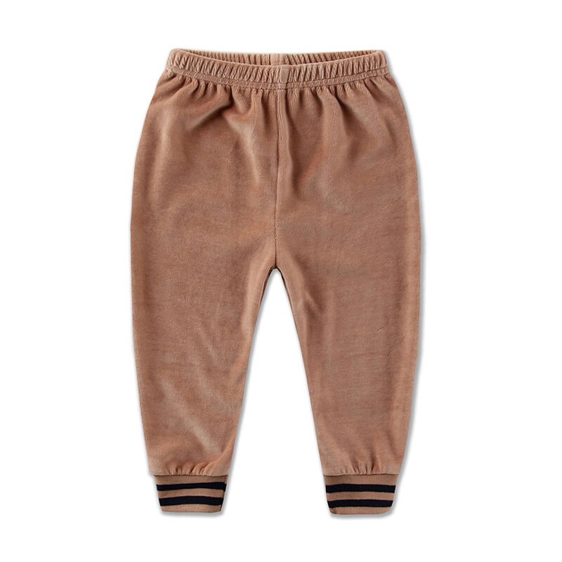 Baby velour långbyxor flickor elastisk midja pojkar byxor barnkläder lite q klädstil för höst och vinter: Brun / 3t