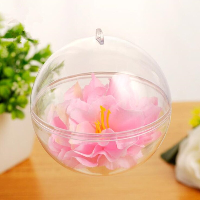 50pcs/pack Diameter=8cm High Transparent Plastic Hollow Ball Christmas Ball Ornament Candy Box Immortal Flower Hanging Globe