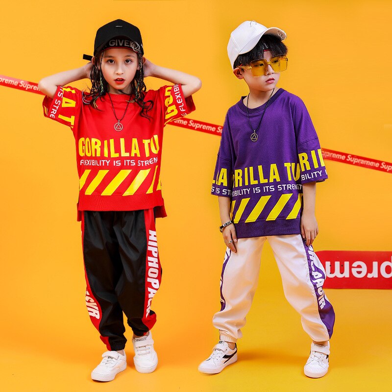 Niños y Niñas Ropa de Primavera de de de verano ropa para niña suelta de Hip-hop actuación de Street Dance traje