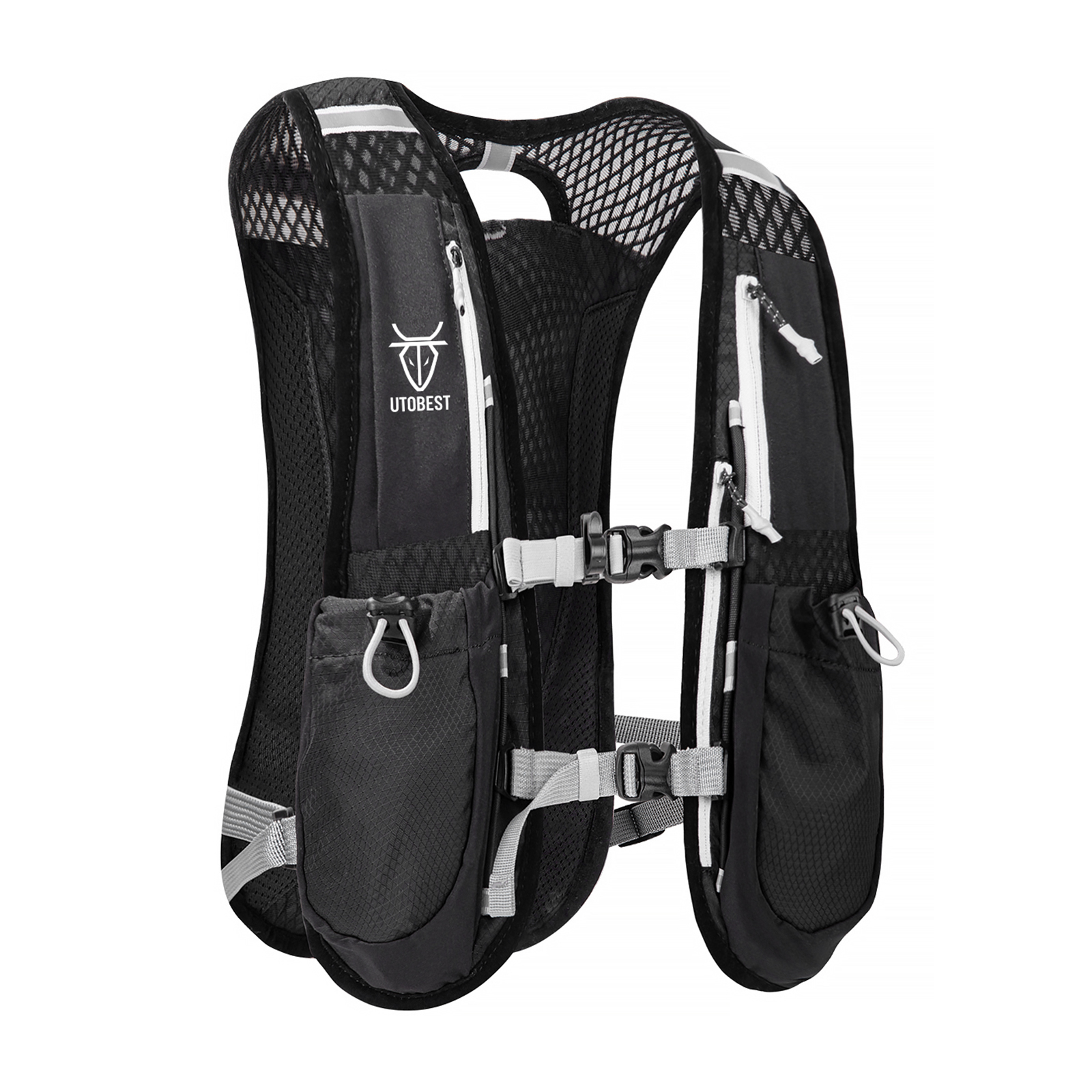 Utobest trailrunning rugzak 5l ultralichte hydratatievest ademende functionele rugzak voor marathons, fietsen en wandelen: Zwarte kleur