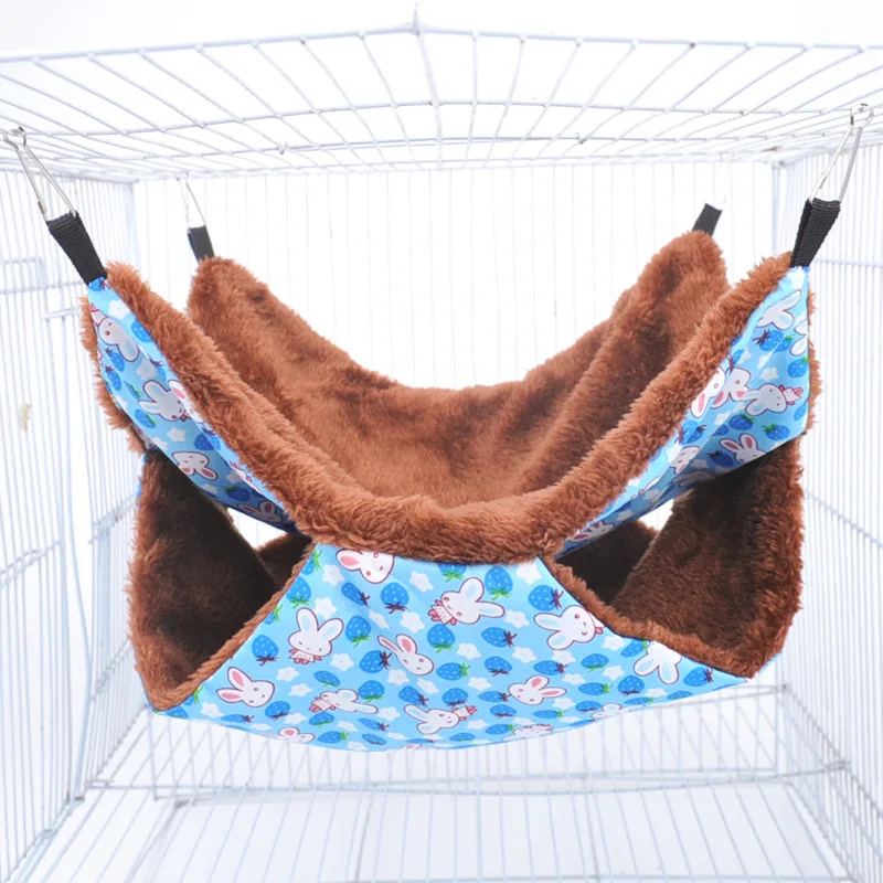 Hamaca de felpa de doble capa para mascotas, cama colgante cálida para hámster, hurón, cama colgante para gatos, roedores, hamaca, suministros para mascotas: Azul