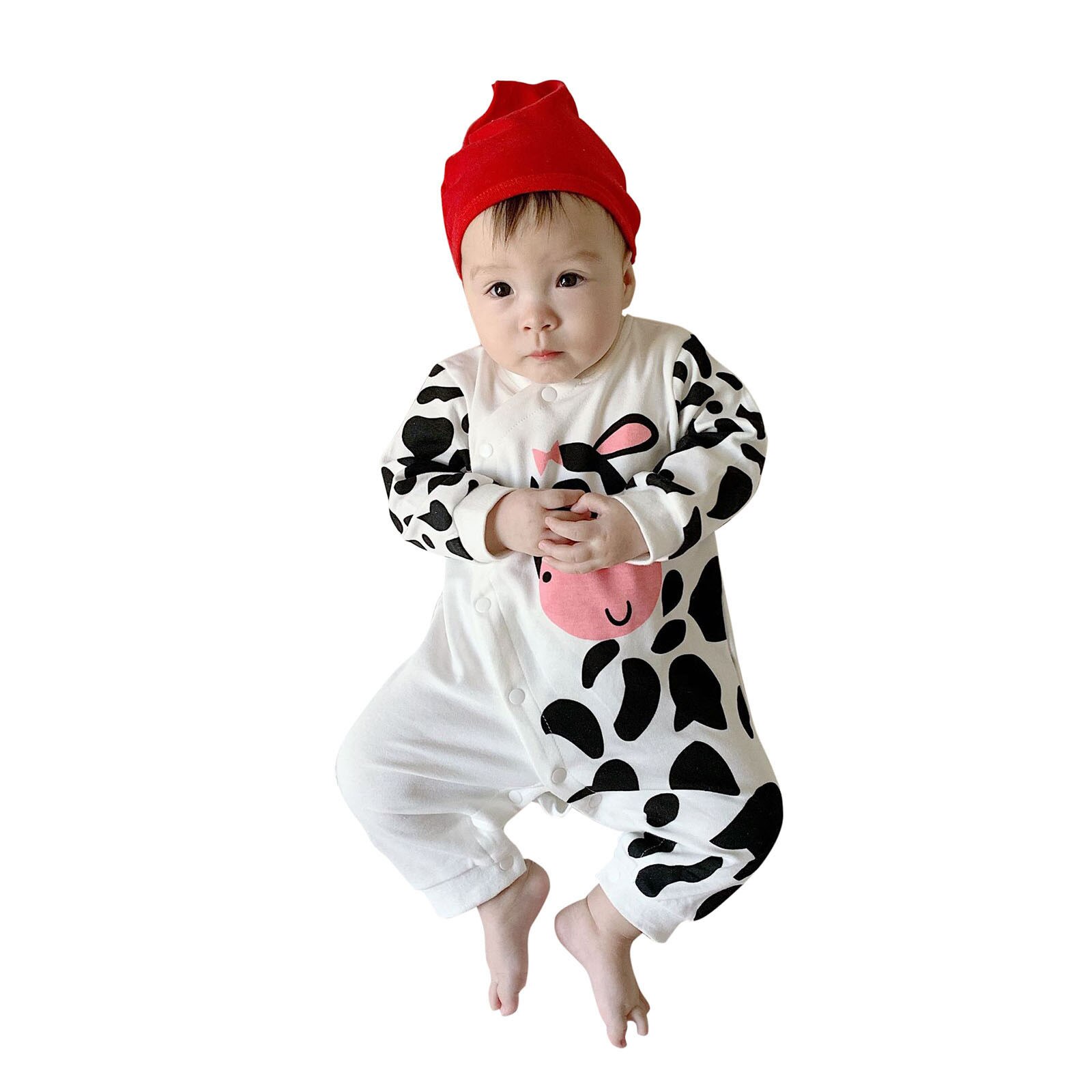 Wit Pasgeboren Baby Jongens Baby Meisje Lange Mouw Koe Luipaard Print Een Stuk Romper Leuke Animal Winter Warm Kleding een Stuk Pak