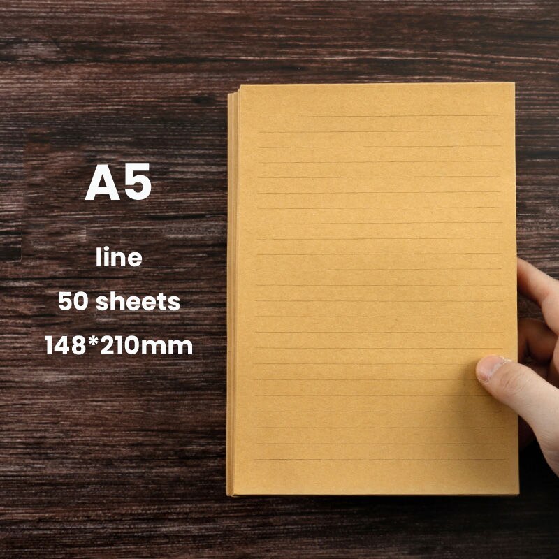 Letter Stationery 50 Sheets A4/B5/A5 Vintage Kraft Paper Writing Romantic Note Craft Paper Painting Packaging Paper: A5 Line