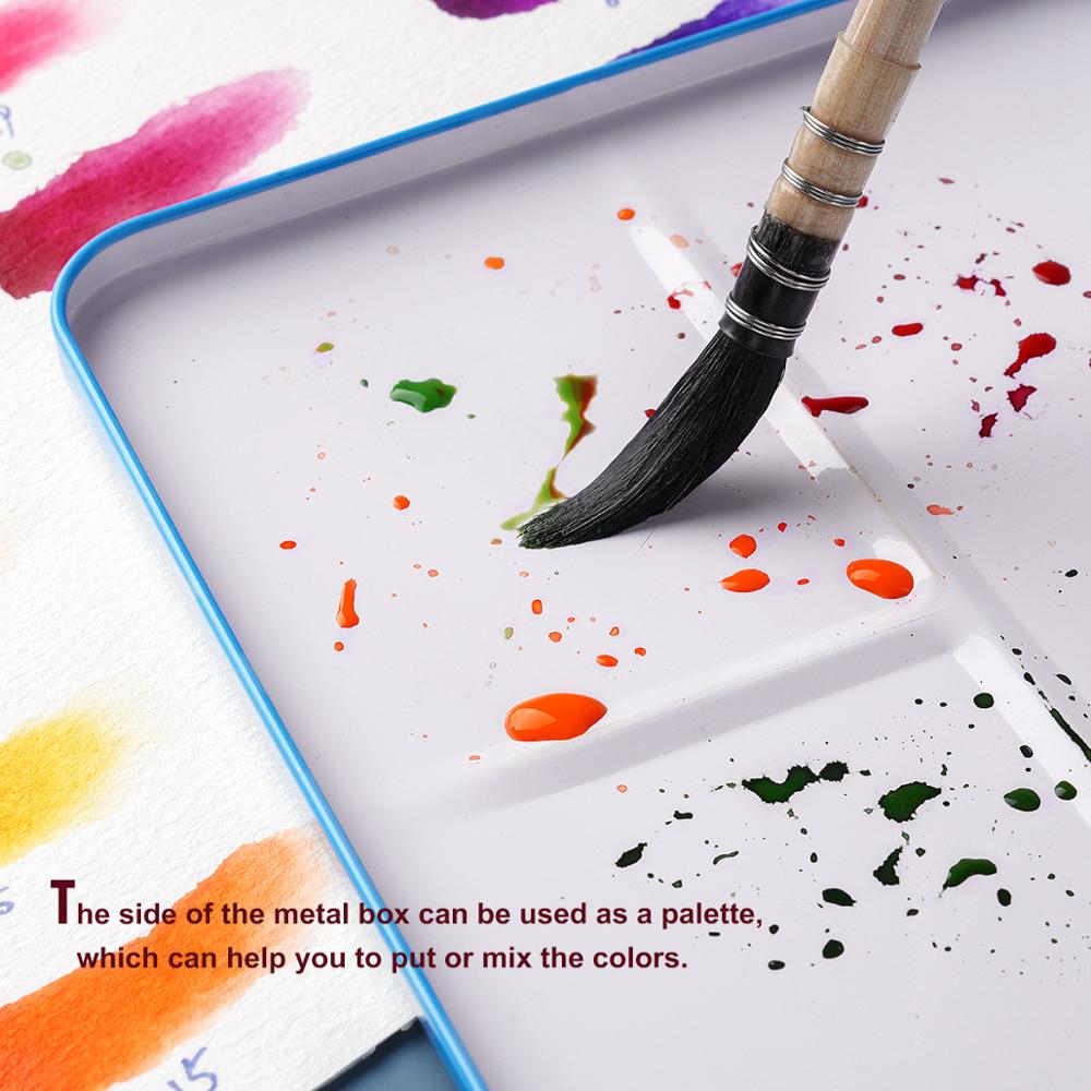 Paul Rubens Caroline 24 Kleuren Student Grade Solid Aquarel Set, Met Een Mentale Doos (Blauw), geschikt Voor Student En Kunstenaar