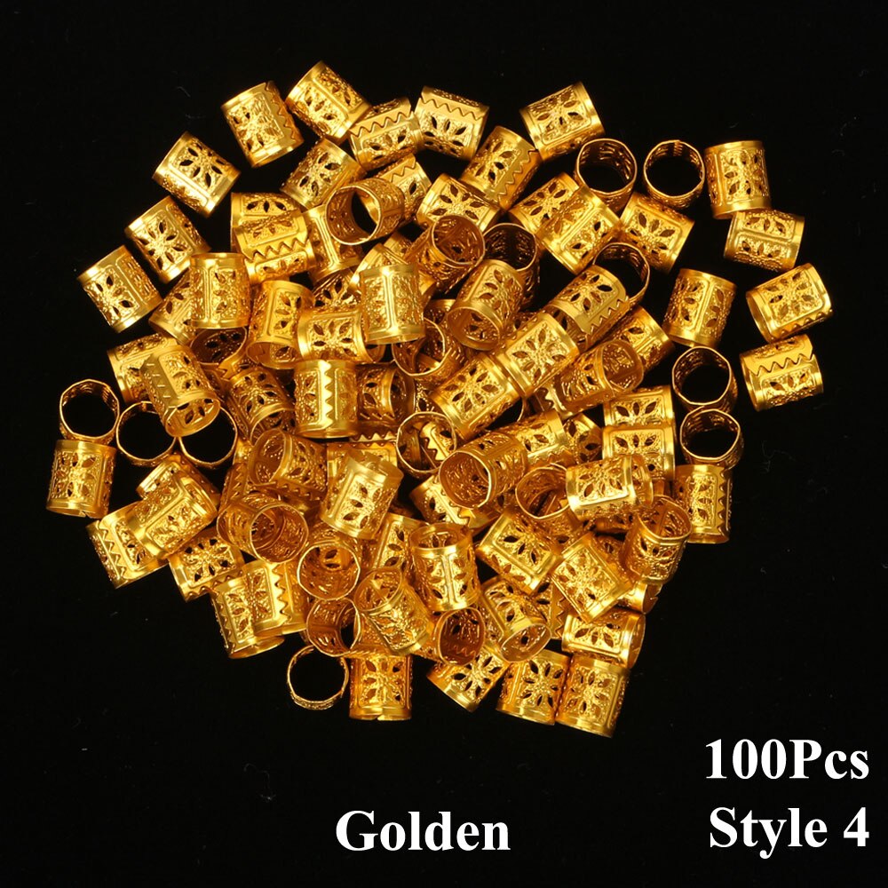 100 unids/lote de anillos para el cabello chapados en oro y plata para trenzas, cuentas ajustables para el cabello, trenza de Metal, accesorios de joyería para el cabello para trenzas: style4 golden