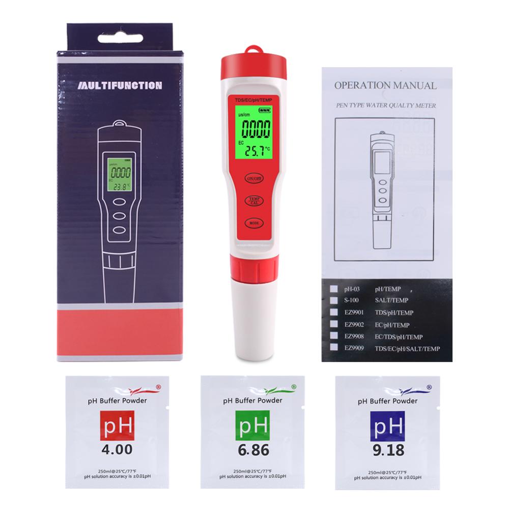 Yieryi 4 in 1 PH/TDS/EC/Temperature Meter PH Tester Digital Water Monitor Tester for Pools, Drinking Water, Aquariums