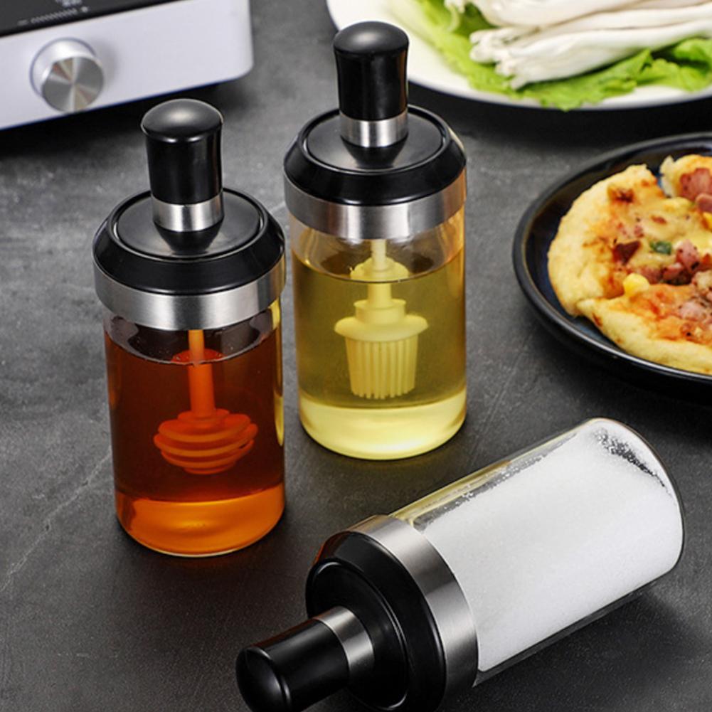 Bouteille d'assaisonnement en verre | Kit d'épices de cuisine, bouteilles poivre cuillère pots d'assaisonnement, brosse à huile, conteneur de stockage des aliments
