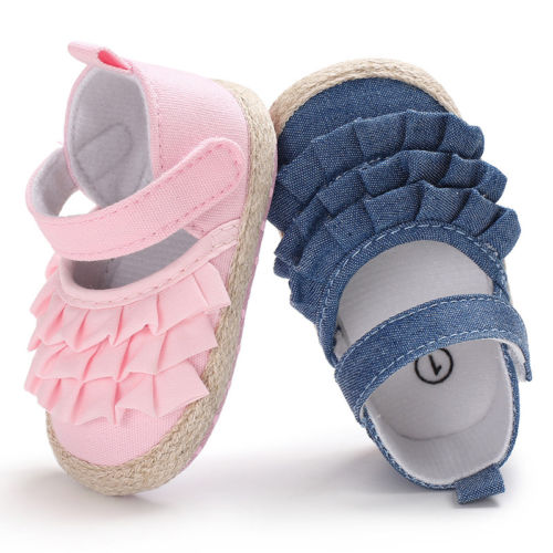 Chaussures à volants pour bébé,souliers pour enfant, -né, fille, semelle souple, antidérapant, robuste, premiers pas, berceau, été, ,