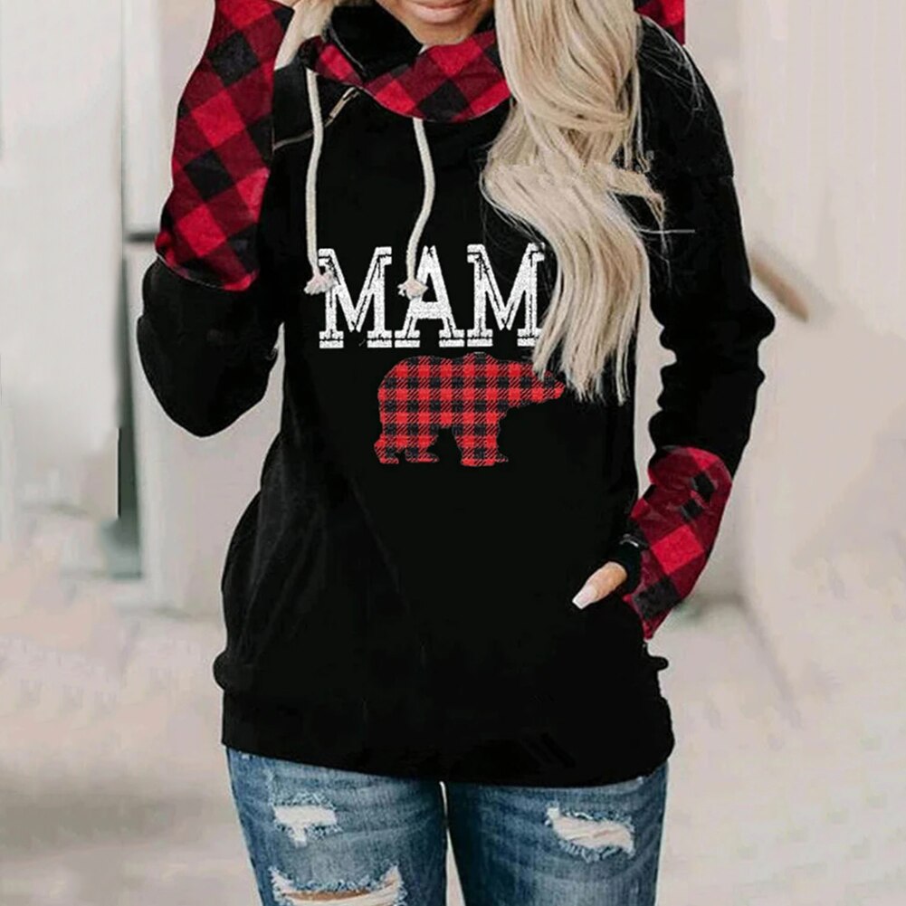 Women's Hoodie - Plaid Animal Print - Hooded Casual Sweatshirt - Long Sleeve Fashion