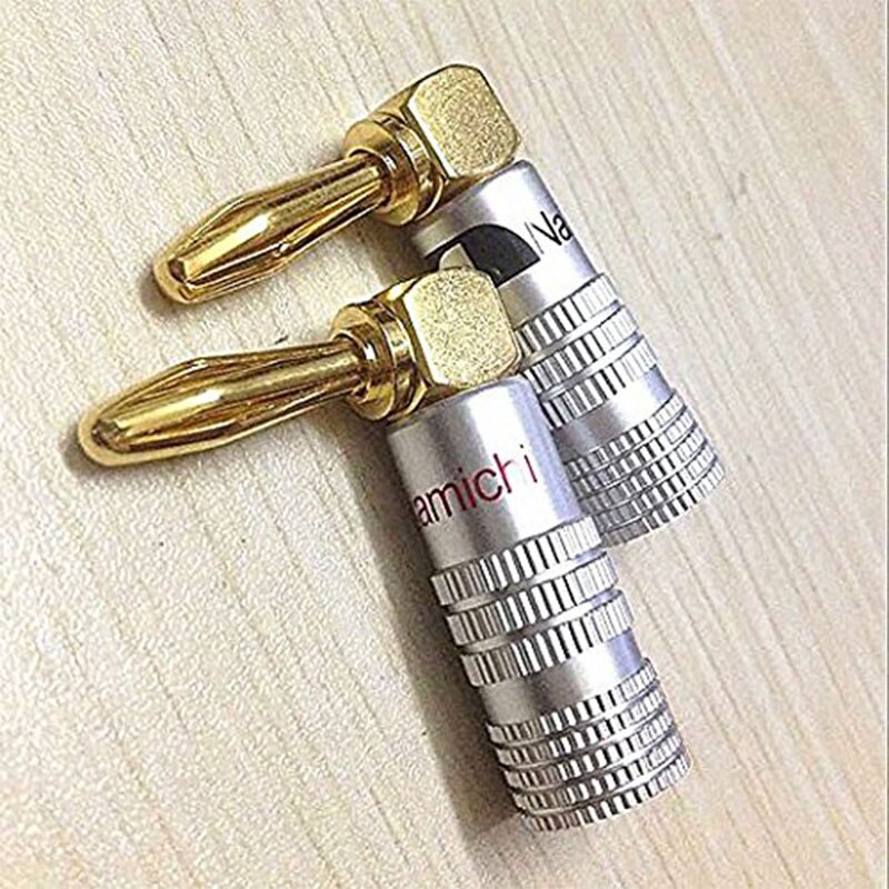 4 pcs 24K Gold 90 Degree Right Angle Nakamichi Speaker Banana Plugs o Jack Connector for Speaker Cable, Corrosion-Resistant,