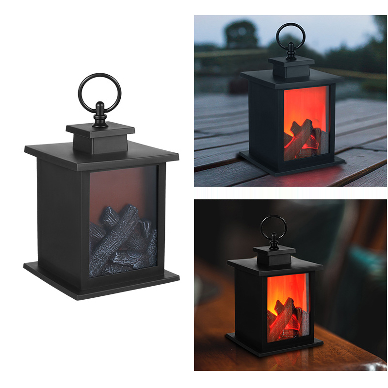 Luz LED para chimenea con temporizador, linterna de llama de fuego de madera realista, lámpara de mesa estilo carbón, para , , Camping, decoración del hogar: Color blanco cálido