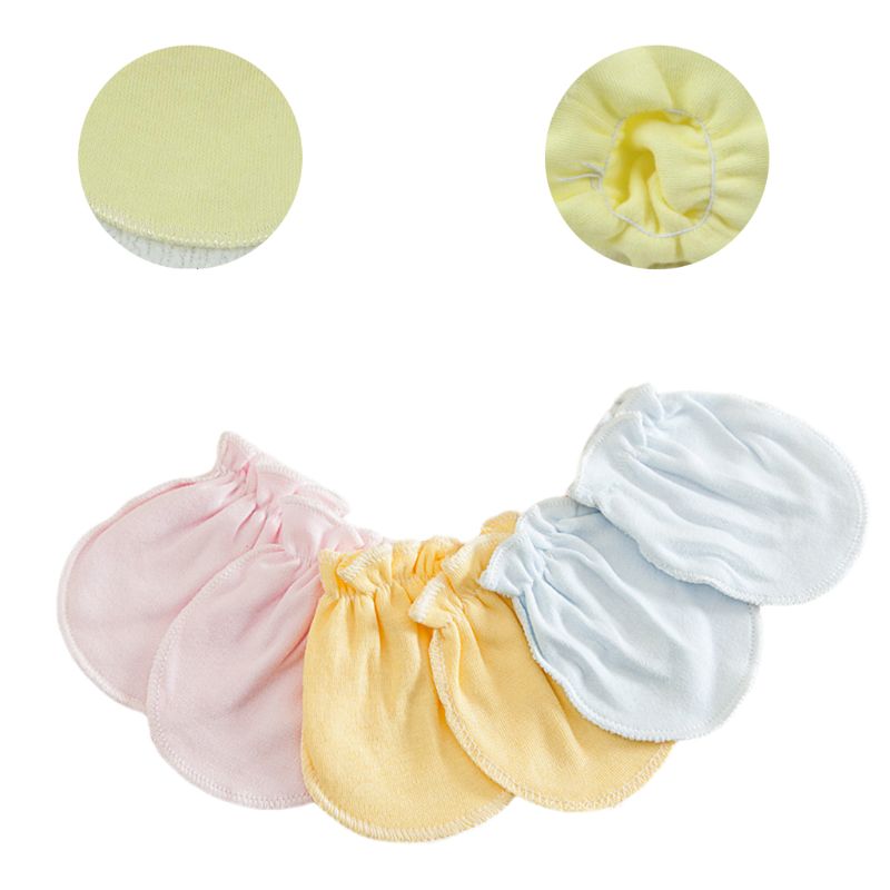 3 pares Unisex mitones de bebé sin arañazos Anti acaparamiento manos guantes suave algodón cómodo colores sólidos Protector facial infantil