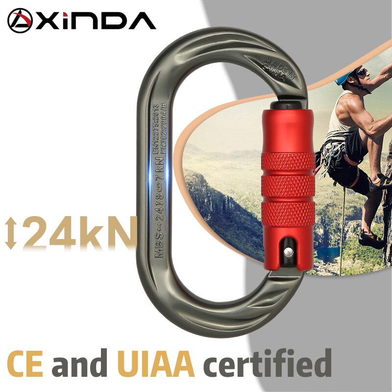 XINDA Outdoor O-shape carabiner 24kN 7075 aluminum oval hook rock climbing auto locking screw gate carabiner