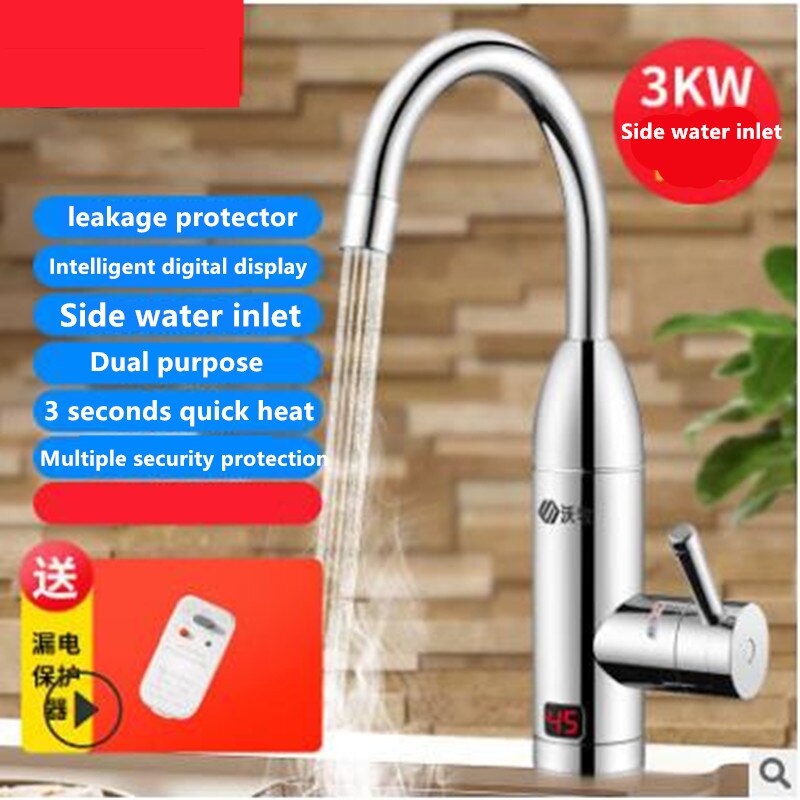 Instant Water Heater Faucet Tankless Heaters Kitchen Water Tap Bathroom Heating Electric 220v Stainless Steel Shell: Side water inlet