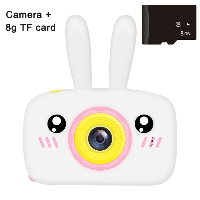 Toy Camera Mini Camera Kids Toys Cartoon Digital Camera Baby Toys 12.0M with 2.0 Inch IPS Screen Children Educational Toys: white 8g tf card