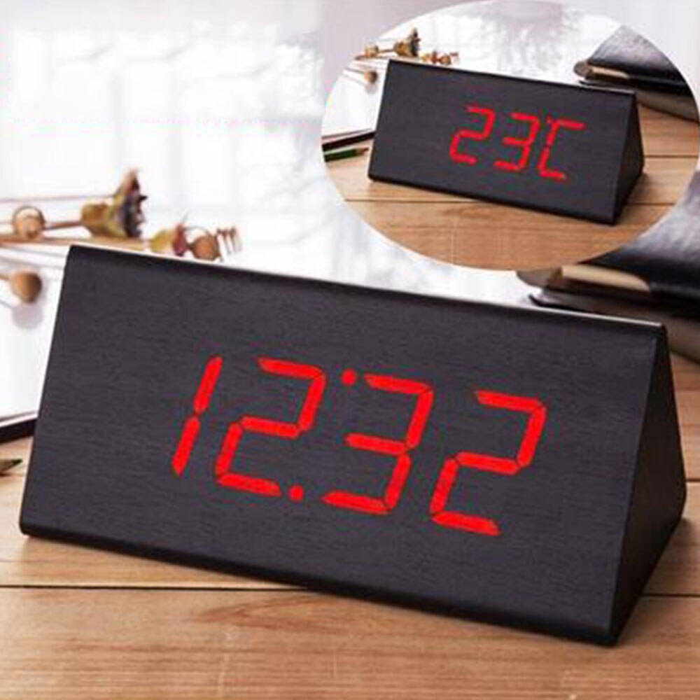 1 pc Wooden Wood Clock Modern Wood Version Digital Electronic Desk Clock LED Display Time for Home Kids Bedroom Office