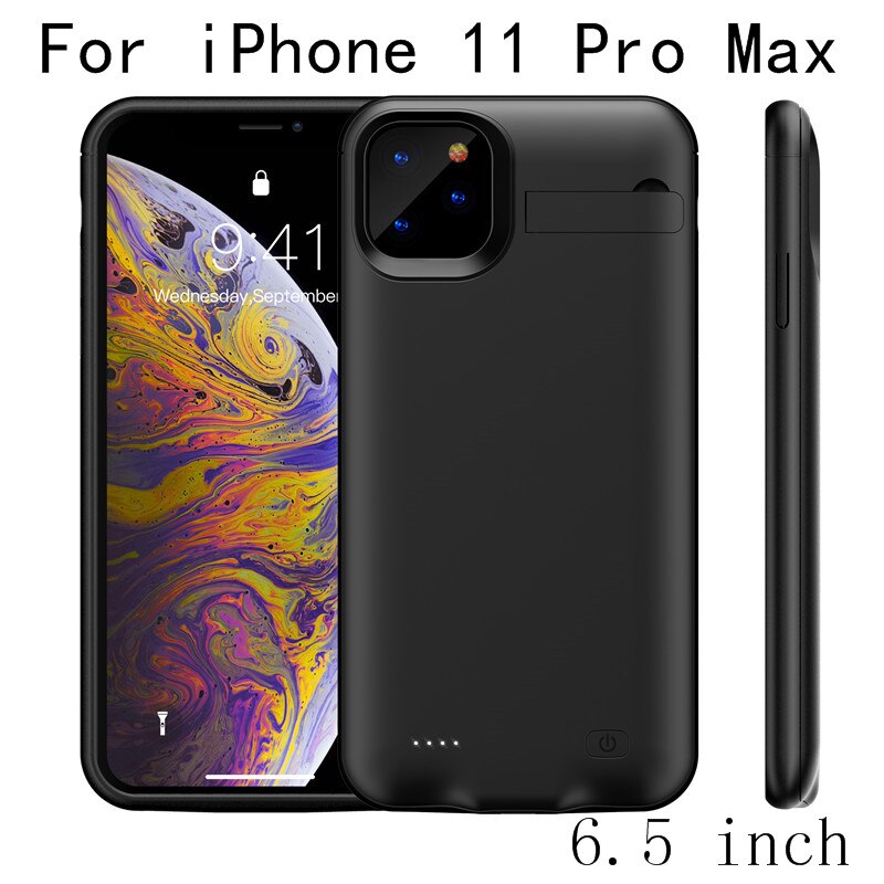 Battery Charger Case For iPhone 11 Pro Max Power Case Slim shockproof Power Bank Charging Cover For iPhone 11 Charger Back Pack: i11 ProMax-Black