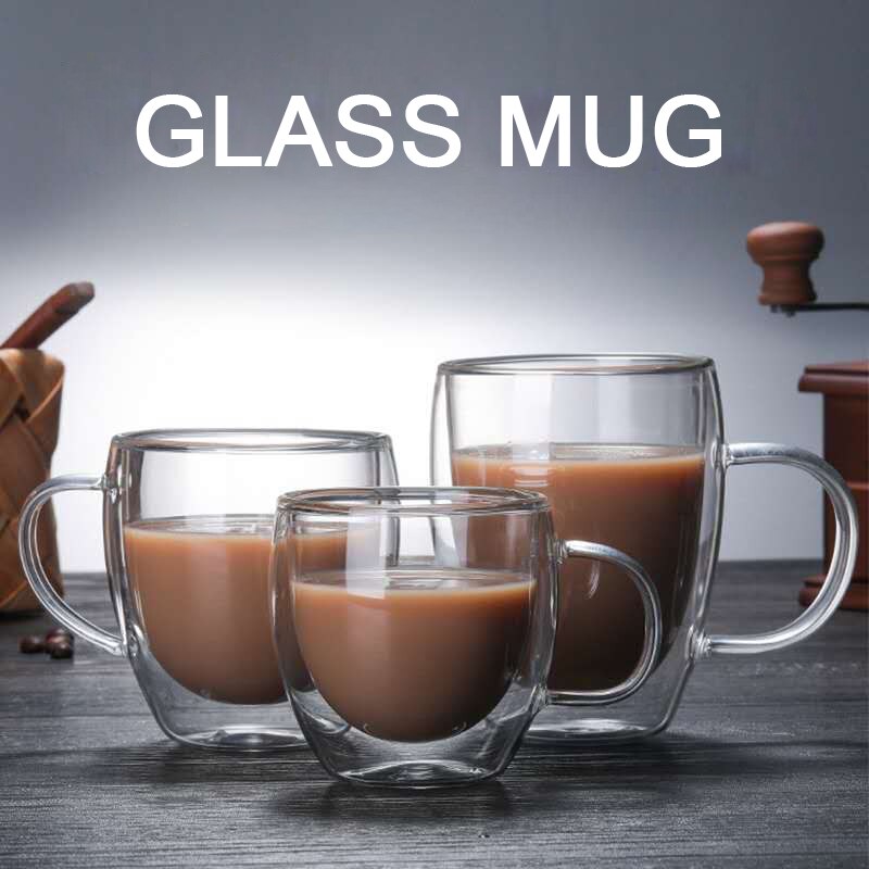 Transparent Glass Coffee Cup Milk Whiskey Tea Beer Double Heat Resistant Cocktail Vodka Wine Mug Drinkware Tumbler Cups