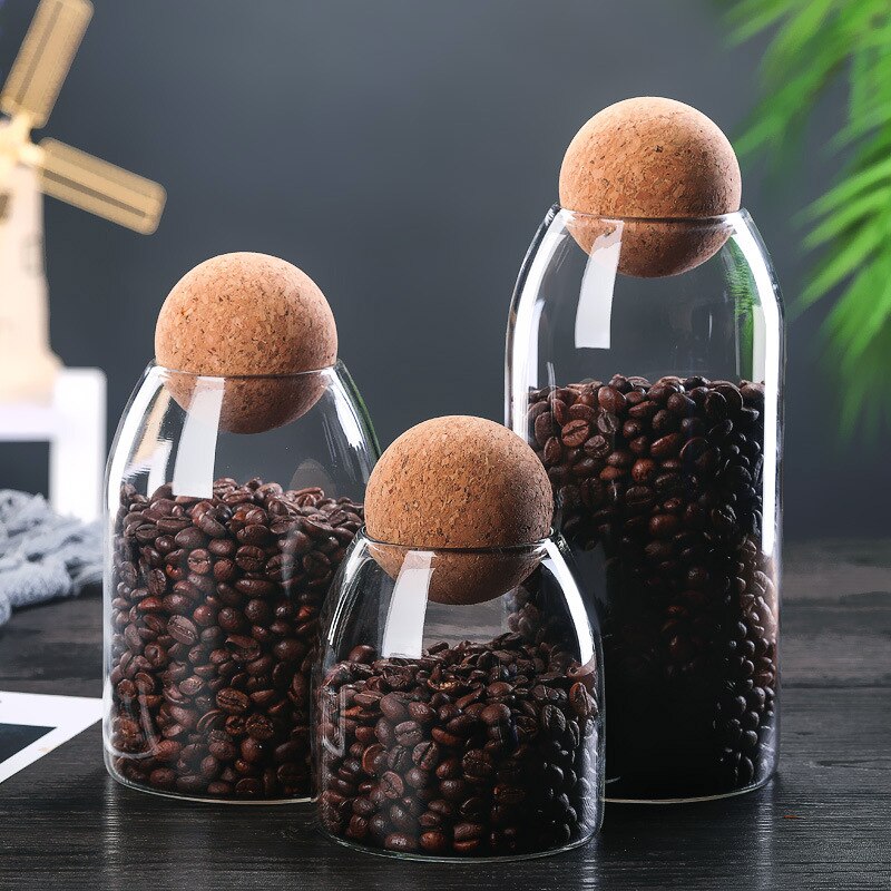 Frascos de vidrio para almacenamiento de café, té, latas selladas de corcho, granos de café, frutas secas, tarros de almacenamiento