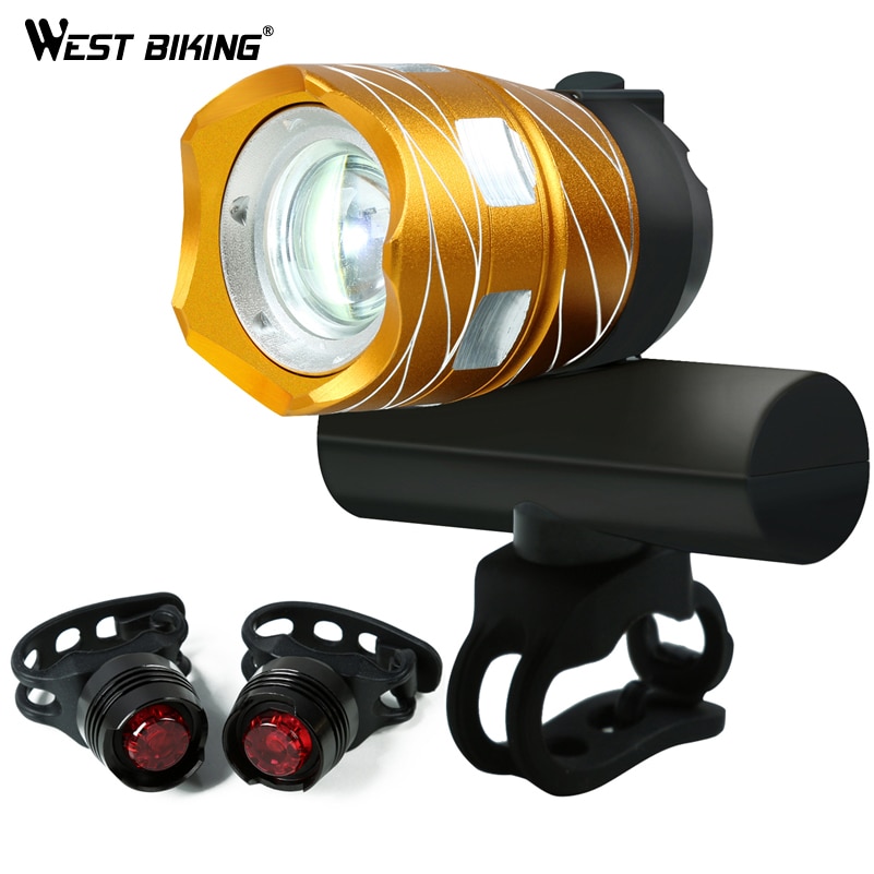 West Fietsen Ultra Bright Bike Light 1200LM Gratis Zoom Waterdichte T6 Led Koplamp Achterlichten Usb Oplaadbare Fiets Licht