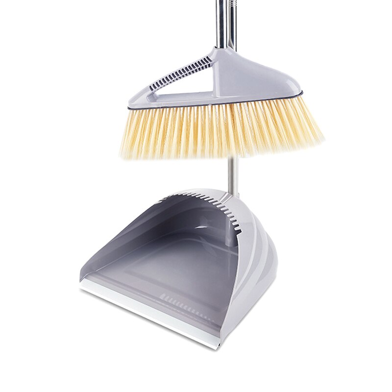 180degree Rotary Broom and Foldable Standing Dustpan Household Floor Cleaning Set Soft Hair Combination escoba limpieza hogar: Light Grey