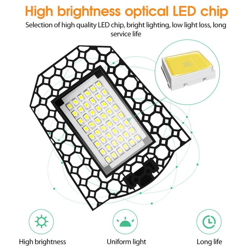 LED Garage Light Deformable Ceiling Light For Home Warehouse Workshop Folding Four-Leaf Deformation Lamp Industrial Lighting