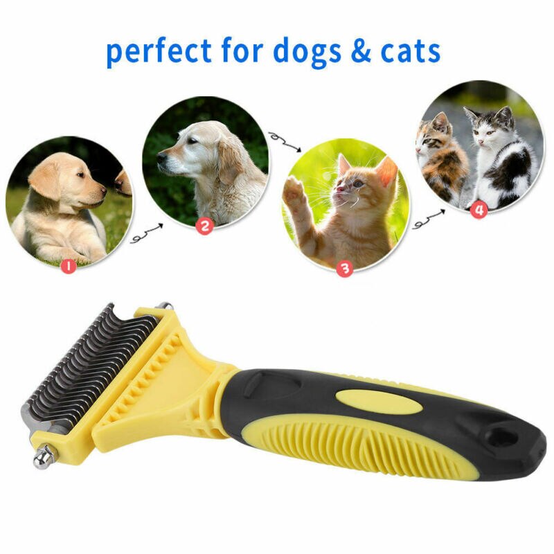 Pet Hair Brush Tool Knoop Remover Hond Kat Vergieten Dubbelzijdig Open Trimmer Grooming Vergieten Dematting Rake Kam