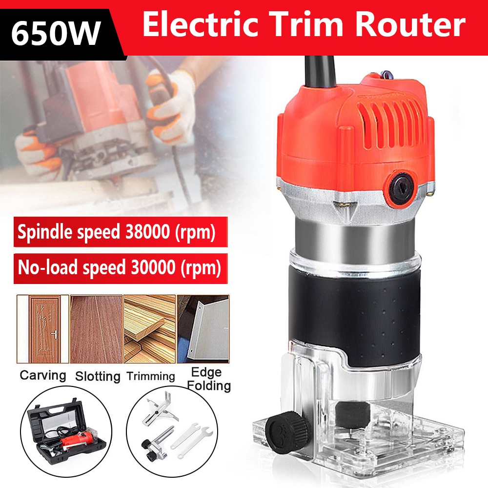 650W Woodworking Electric Trimmer Wood Milling Engraving Slotting Trimming Machine Hand Carving Wood Router EU/US/UK/AU Plug