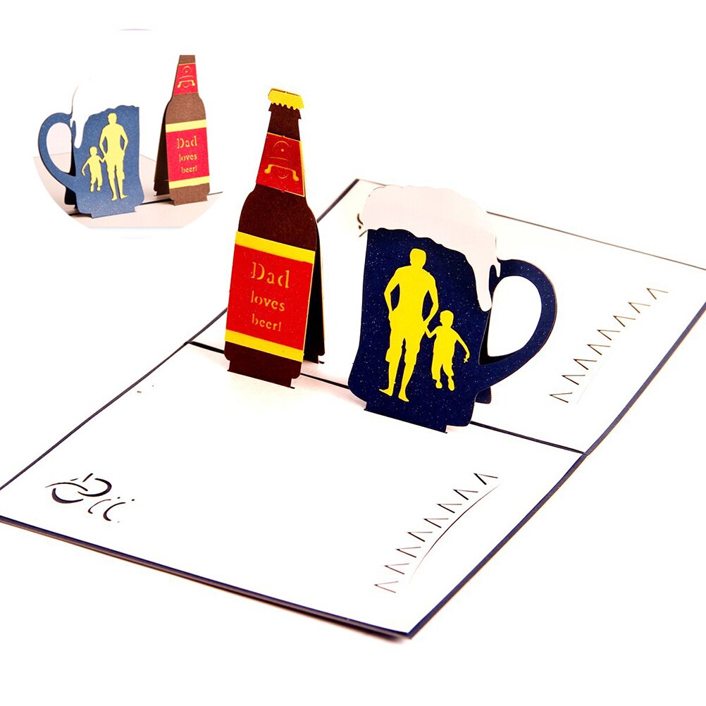 Tarjeta de felicitación creativa del Día del Padre, 3D Pop Up, papá ama las cervezas hechas a mano, mejor deseo, Kirigami, manualidades de papel para tarjetas (13x15,5 cm), 1 ud.