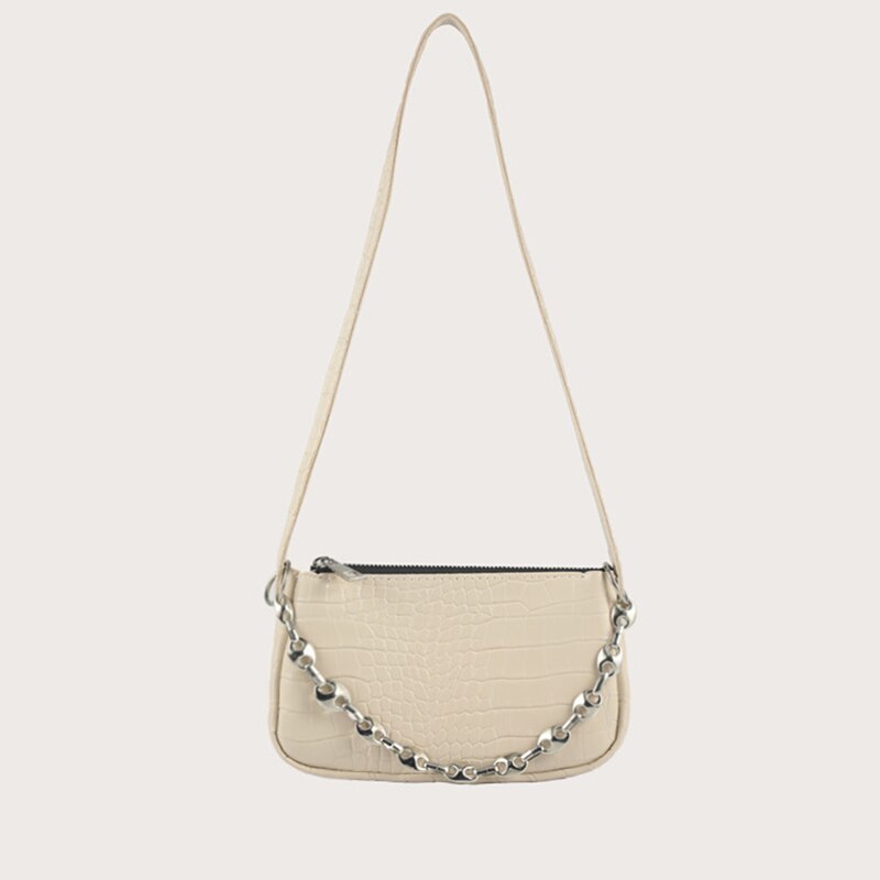 Bolso pequeño de piel sintética con estampado de cocodrilo para mujer, bandolera de cuero sintético, con cadena de , de lujo, para viaje,: Beige