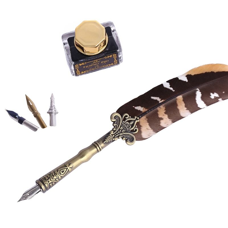 Vintage Calligraphy Quill Feather Dip Pen Writing Ink Nibs Set Stationery School Art Supplies