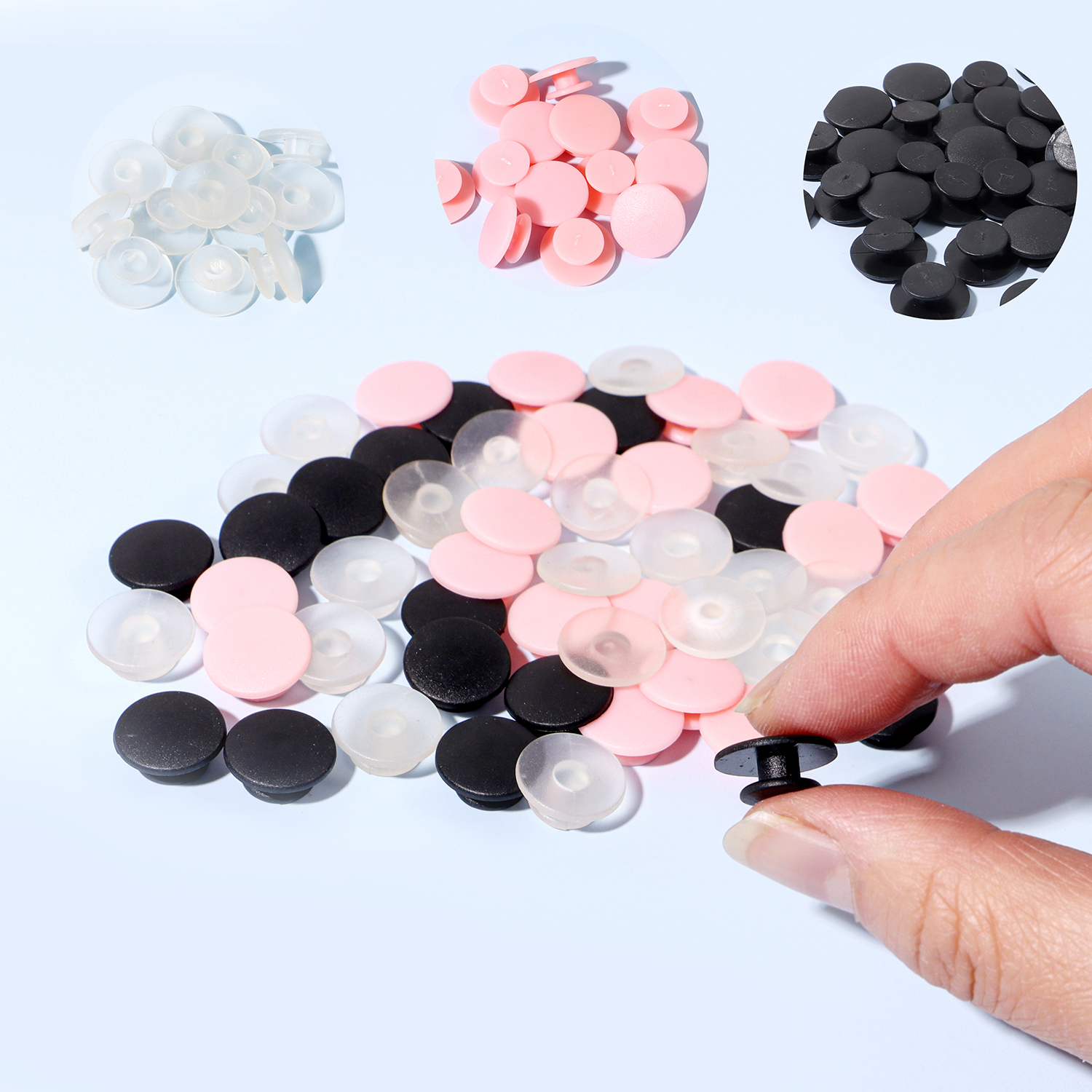 Lote de 50-100 unidades de botones de plástico con hebilla negra para zapatos planos y pulseras, dijes, manualidades, costura, accesorios de verano para niños