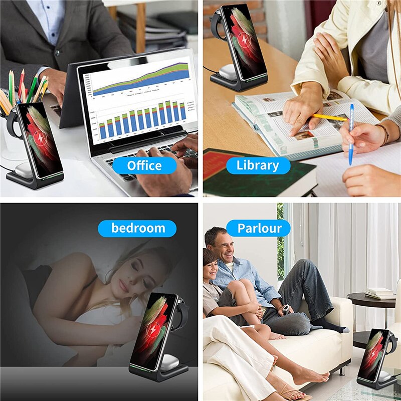 3 In 1 QI Wireless Charger Pad Dock Station Stand for Samsung S20 S21 Galaxy Watch 3 Active 2 Gear S3 Buds+ Live Fast Charging