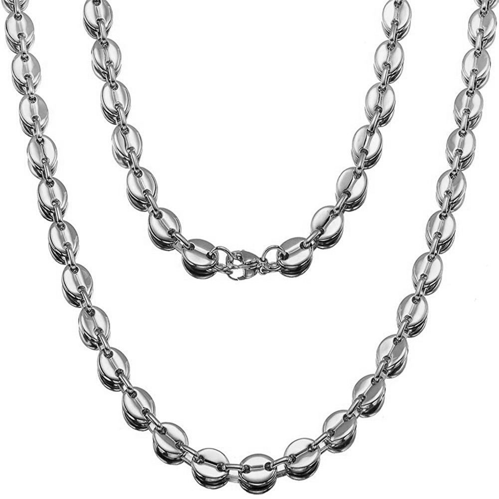 Roestvrijstalen Koffieboon Ketting Sieraden Curb Ketting Voor Mannen Vrouwen 8Mm 10Mm 18Inches 24inches 30Inches Usenset: 35cm / Black / Rood-Bruin