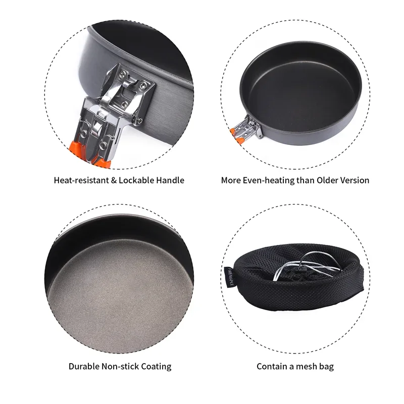 Eld lönn fest non-stick camping stekpanna utomhus vandring stekpanna lätt stick gratis kokkärl 0.9l 262g