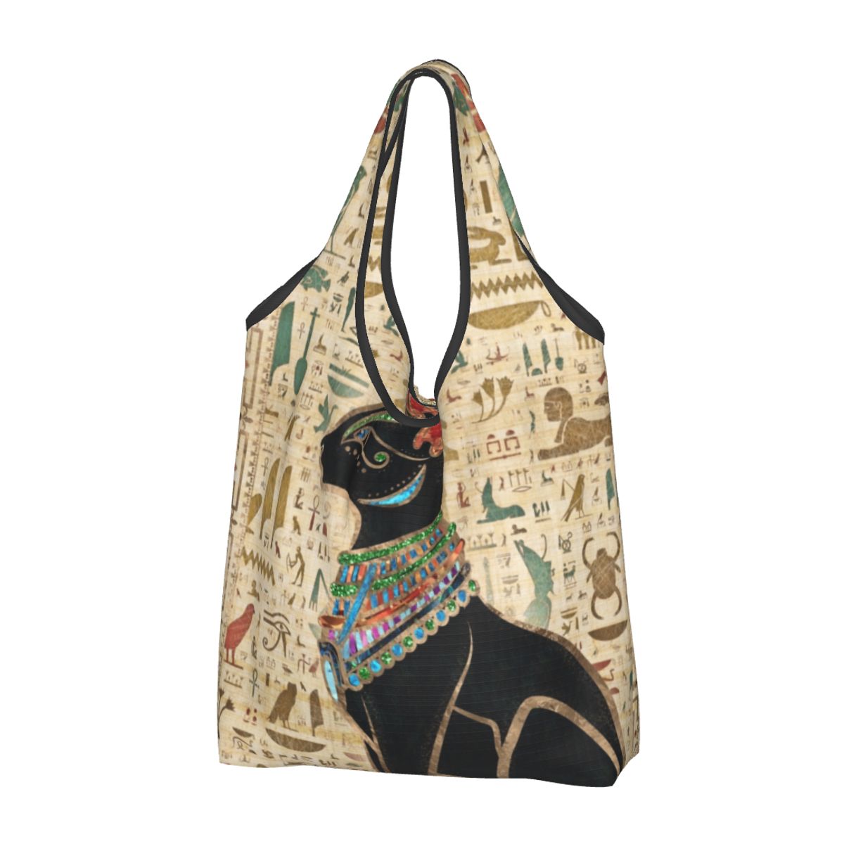Custom Reusable Egyptian Cats And Eye Of Horus Shopping Bag Women Tote Bag Portable Ancient Egypt Groceries Shopper Bags