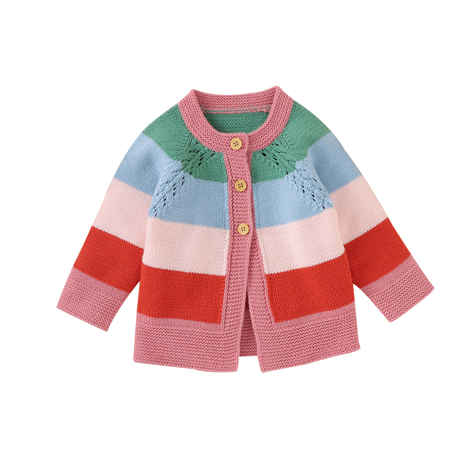 Cárdigan de punto para niños pequeños, chaqueta de manga larga con cuello redondo y rayas de arcoíris, prendas de vestir informales de un solo pecho, 4 colores, otoño: C / 12 meses