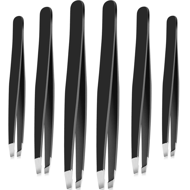 12 Pieces Tweezers Stainless Steel Slant Tip Tweezers Precision Facial Hair Tweezers Eyebrow Tweezers for Men and Women