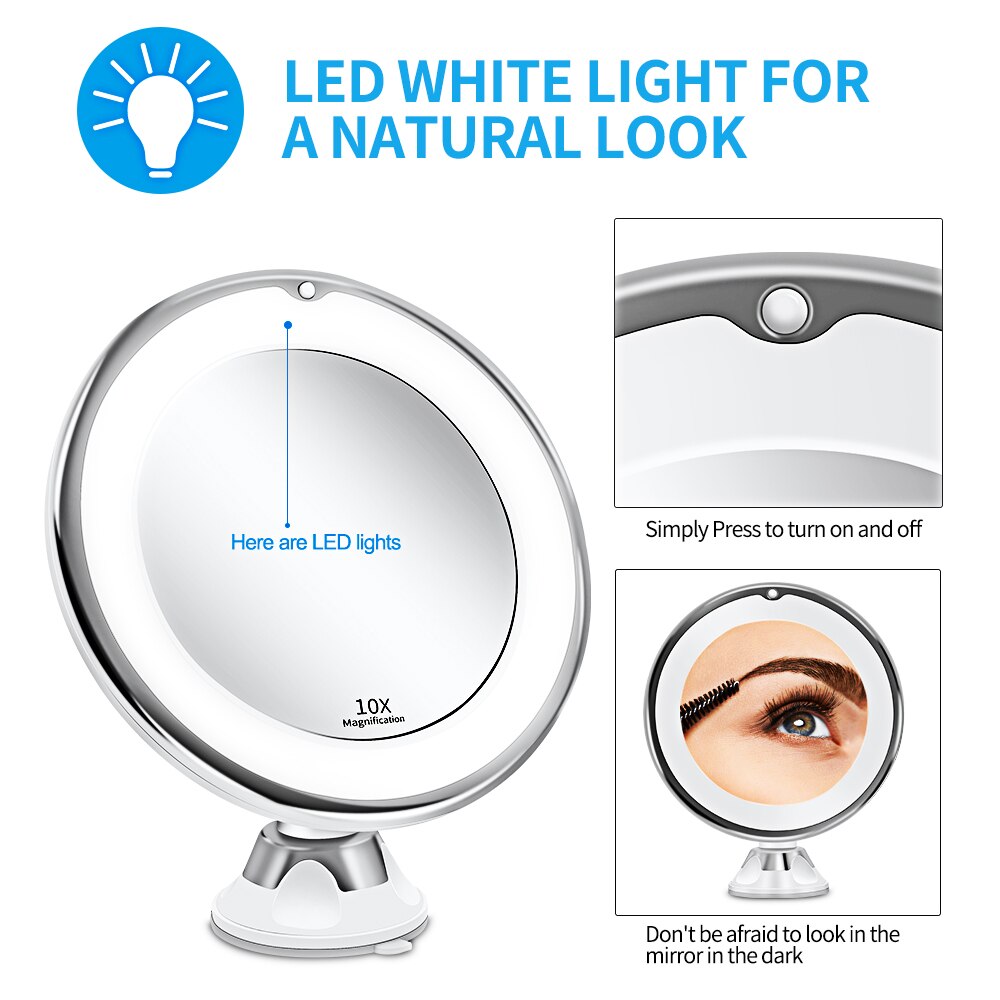 Makeup Vanity Mirror With 10X Lights LED Magnifying Mirror Cosmetic Mirrors Light Magnification LED Make up Mirrors Grossissant