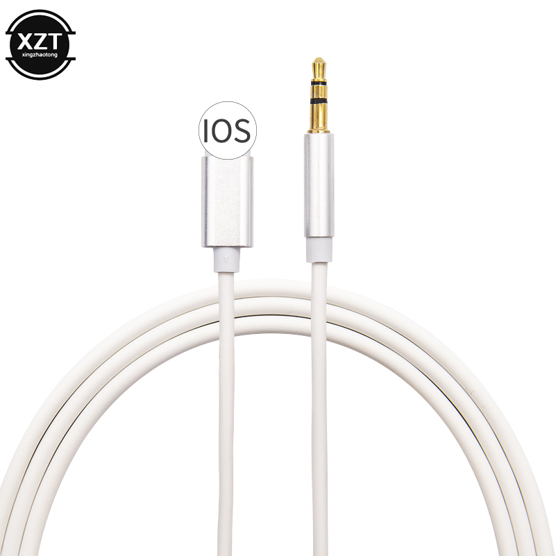 Für Blitz auf 3,5mm Buchse Auto-Audio-Kabel für iPhone 14 13 12 7 8 x Adapter Audio-Übertragung Stecker auf Stecker Aux-Kabel 1m Kopfhörer: Silber
