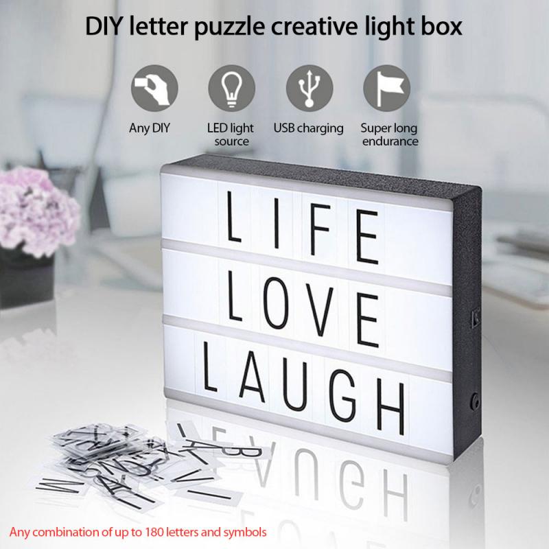 1Pc Maat Led Combinatie Licht Doos Met Letters Diy Kaarten Puzzel Night Lamp Usb-poort Aangedreven Cinema Lightbox Creatieve lampen