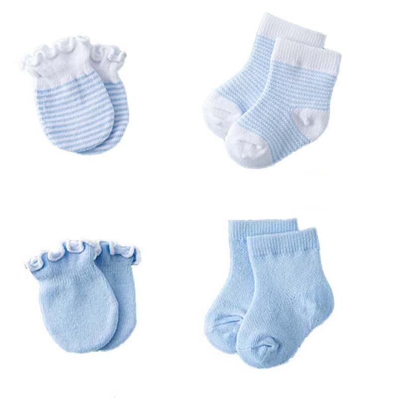 4Paare Neugeborenen Anti kratzen Baumwolle Weiche Handschuhe + Warme Baby Socken setzt Einfarbig Jungen Mädchen Fäustlinge Anzüge: L