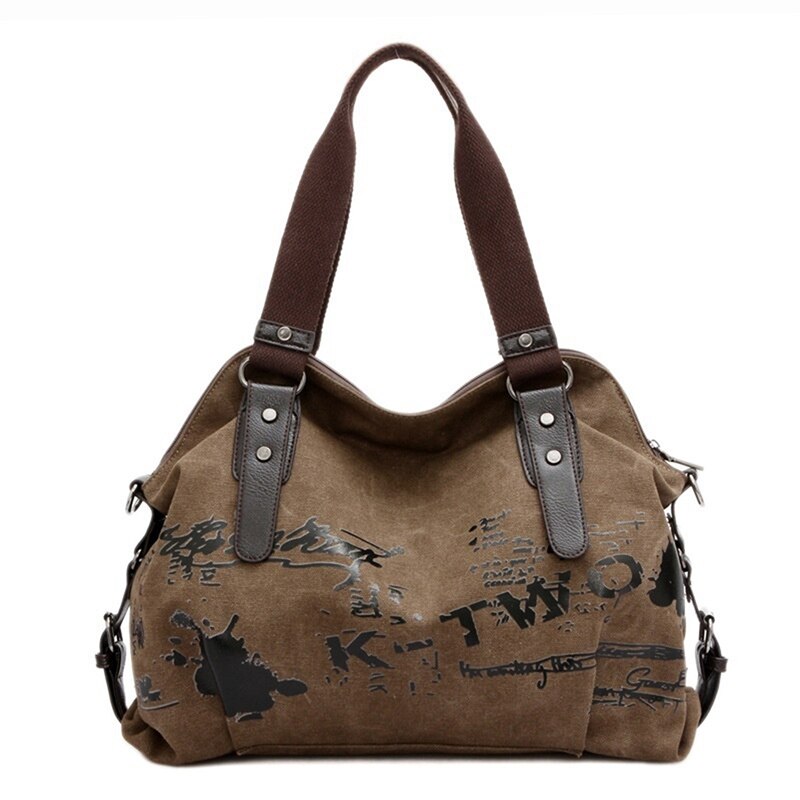 Vintage Graffiti Women Bag Canvas Handbag Female Famous Shoulder Bag Ladies Tote Large Crossbody Sac a Main bolsos Muje: brown