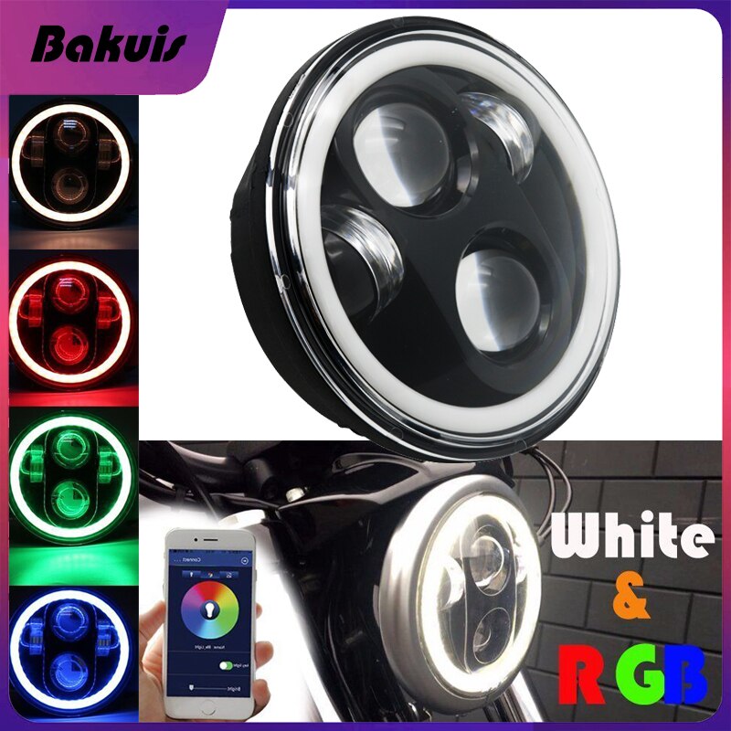 RGB 5.75 “Heiligenschein LED Scheinwerfer/5 3/4 Zoll Weiß Bernstein DRL Heiligenschein Scheinwerfer für Indische erkunden Und Motorcyle eimer Montage Halterung